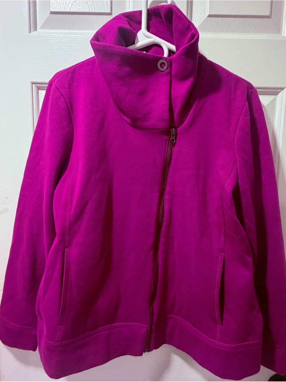 Talbots Fuchsia Zip-Up Cowl Neck Sweatshirt - Size Petite Large
